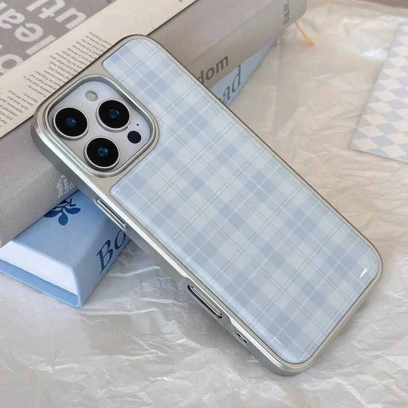 Retro Blue Sky Plaid Silver Edge TPU Anti-Drop Phone Case