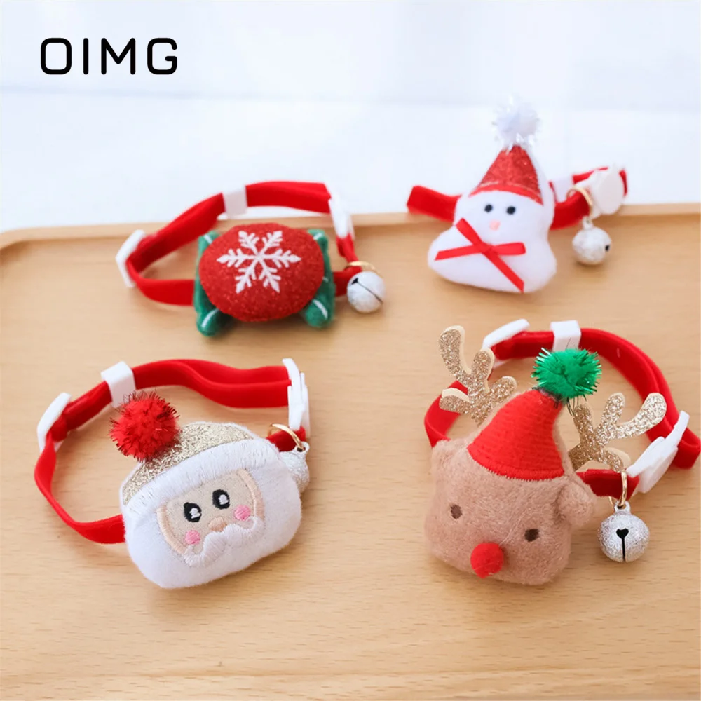 OIMG New Year's Puppy Collar Cat Dog Bell Safety Clasp Necklace Christmas Plush Jewelry Chihuahua Schnauzer Yorkies Pet Supplies oimg mesh breathable dog clothes schnauzer teddy sport large dog jersey basketball clothing puppy t shirts summer pet cat shirts