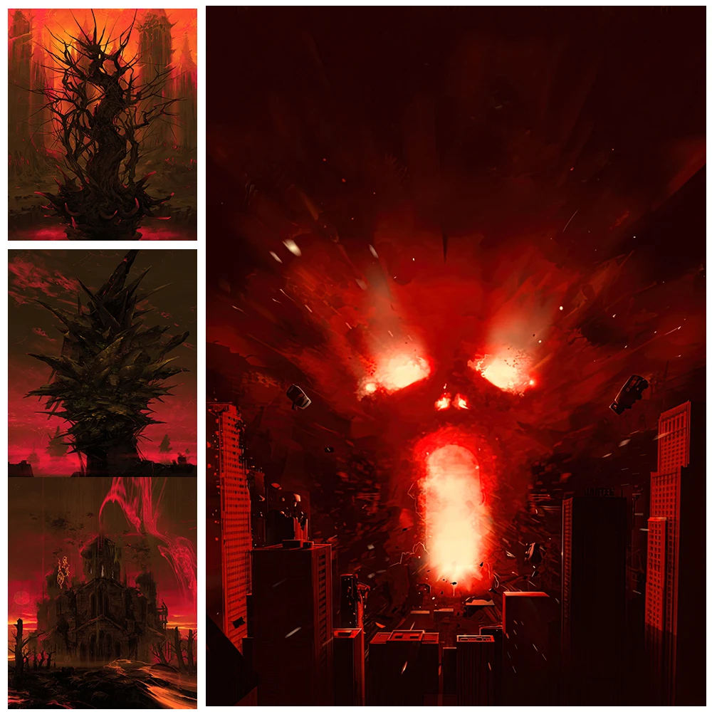 

Horrible Witch House Vintage Wall Art Canvas Painting Hellfire And Demon Devil Abstract Art Poster And Print Home Decor Unframed