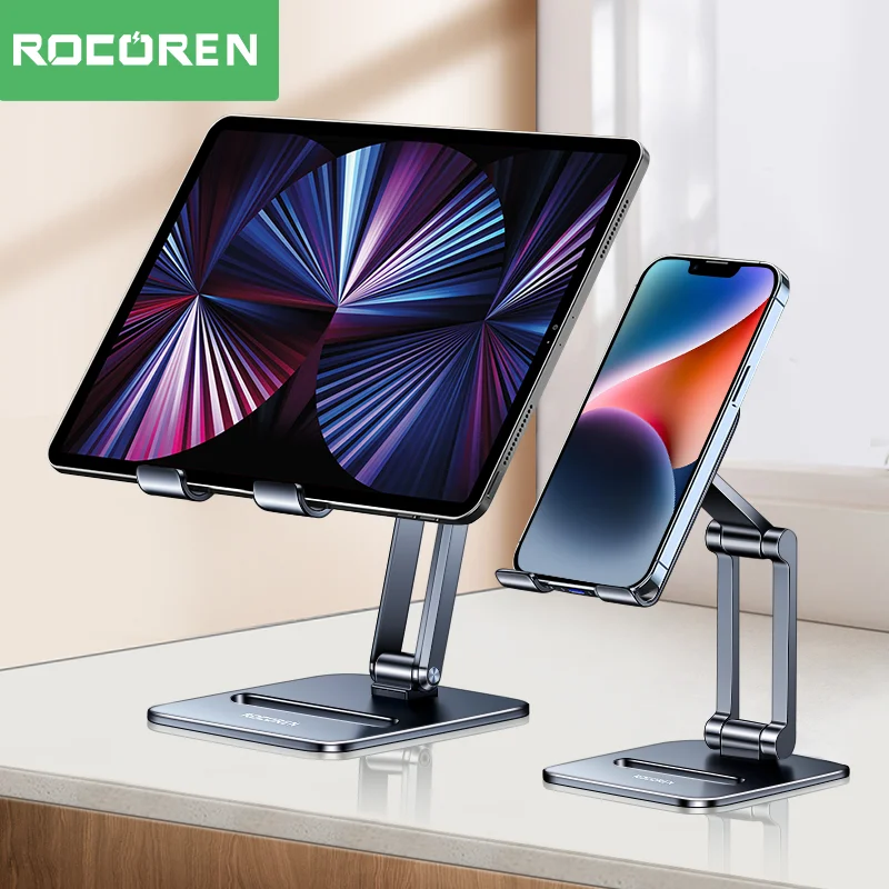 

Держатель для телефона Rocoren, настольная подставка, регулируемый металлический держатель для планшета для iPhone 14 13 iPad Pro Air, универсальная поддержка