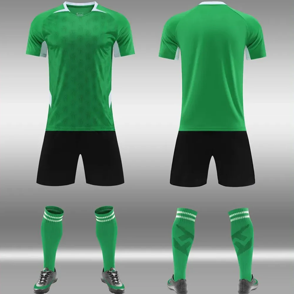 /25 New Design Football Team Jersey Sets Quick-Dry Football Uniform Green Jersey With Team Youth Soccer