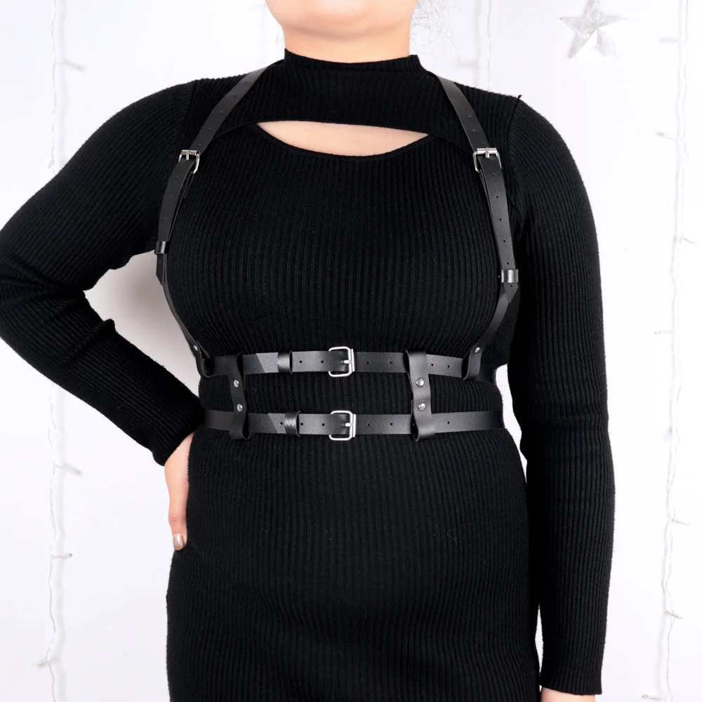 여성용 PU 가죽 허리 벨트, 블랙 고딕 가터 허리띠, 금속 원형 링 디자인, 하라주쿠 청바지 장식, 플러스 사이즈 패션