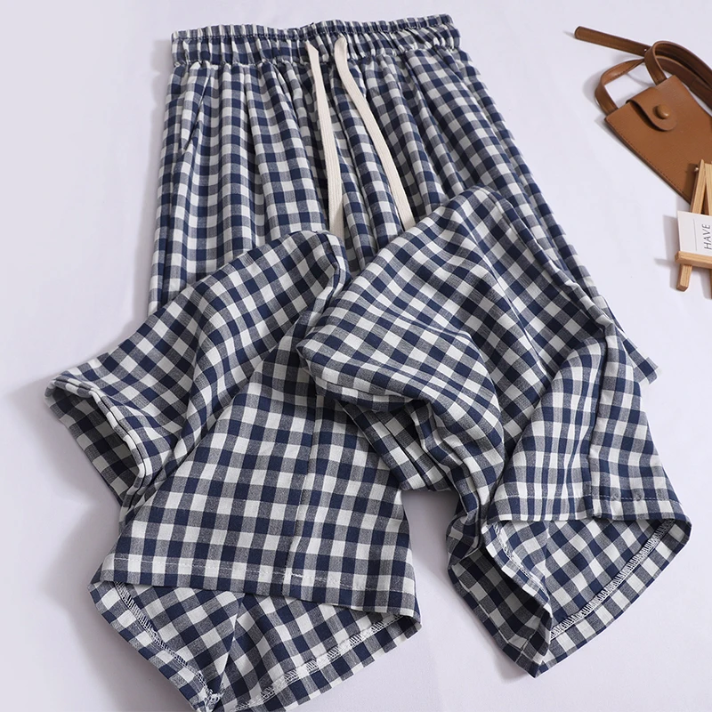 

Checkered Wide-leg Pants Women 2024 New Relaxed Straight Trousers Summer High Waist Drawstring Long Pants Plaid Fashion Casual