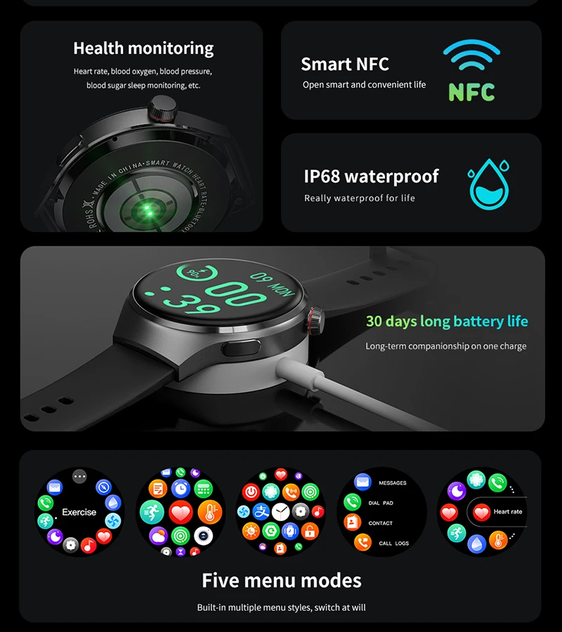 Hauwei 1.53 ���� ��ũ�� ����Ʈ ��ġ, IP68 ��� Ŀ���� ���̾�, HD ��ȭ ����Ʈ��ġ, GT4 ����, ������ ���Ÿ� ���� �� �ڽ�, 2023 ����ǰ