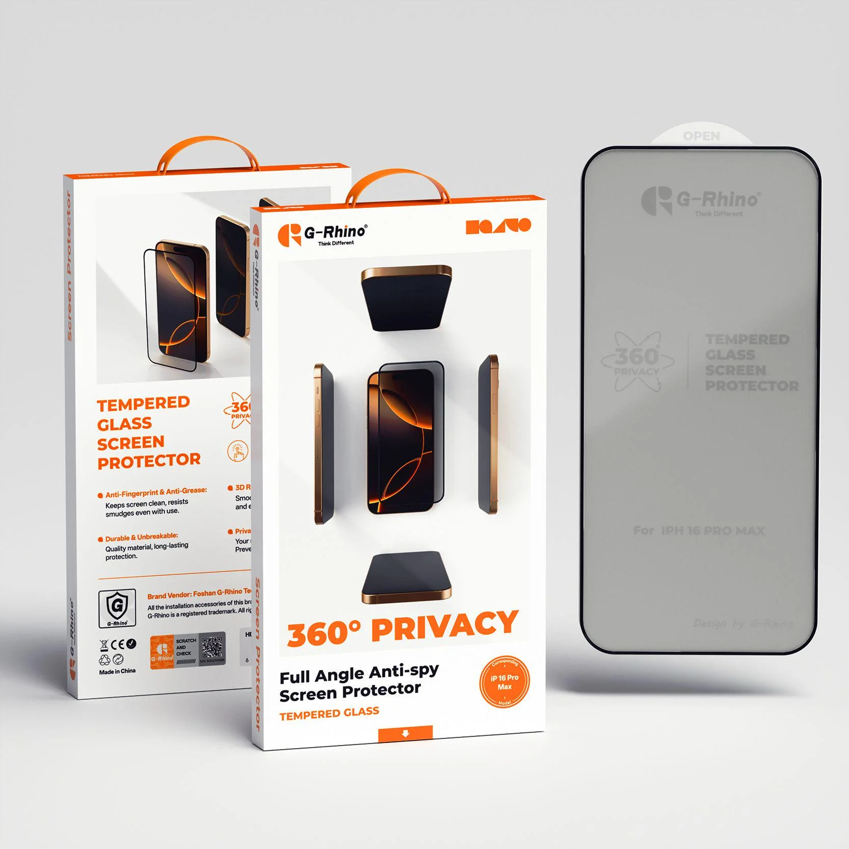 G-Rhino 360° Privacy Tempered Glass for iPhone 17Pro 16 15 14 Pro