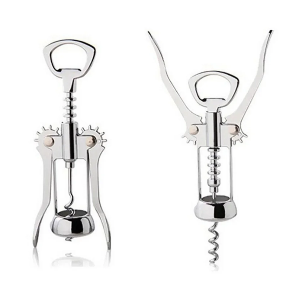 Wing corkscrew wine opener used to remove cork from bottle