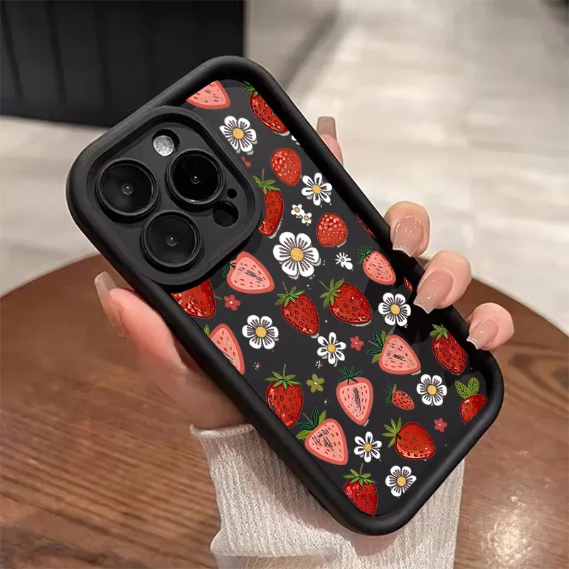 Matte Soft Silicone Strawberry Cherry Fruit Phone Case