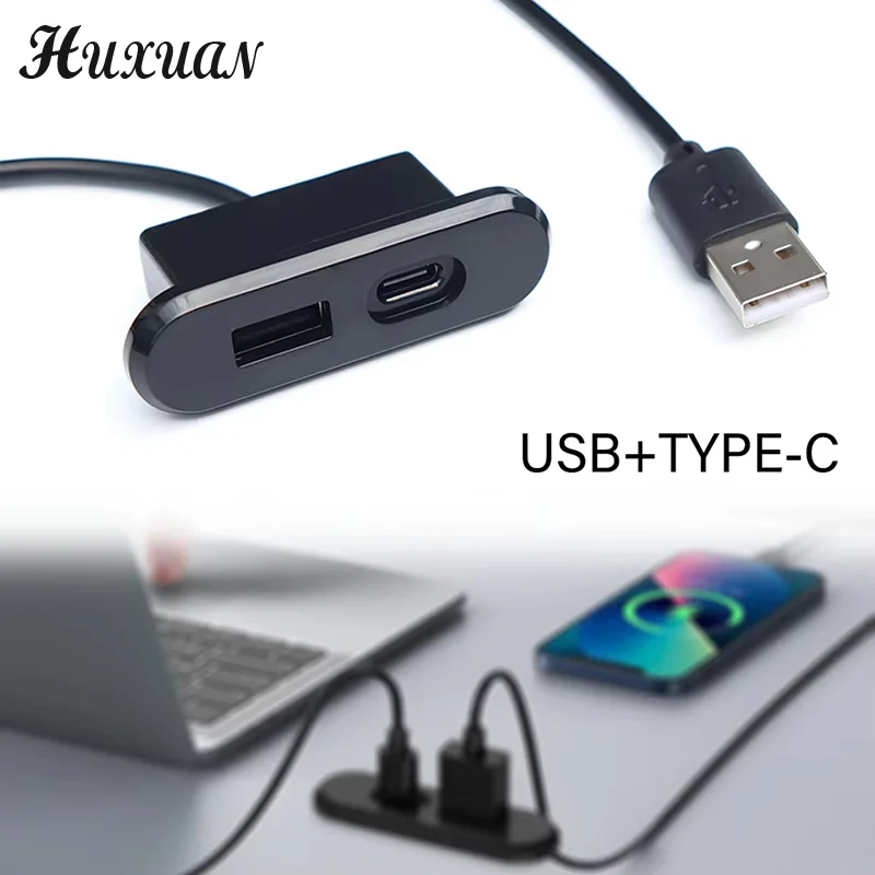For Office Bedroom Table Recessed Sockets 1 USB-A And 1 Type-C Built In Desktop Hidden Power Outlet With 1.2M Extension Cord 1