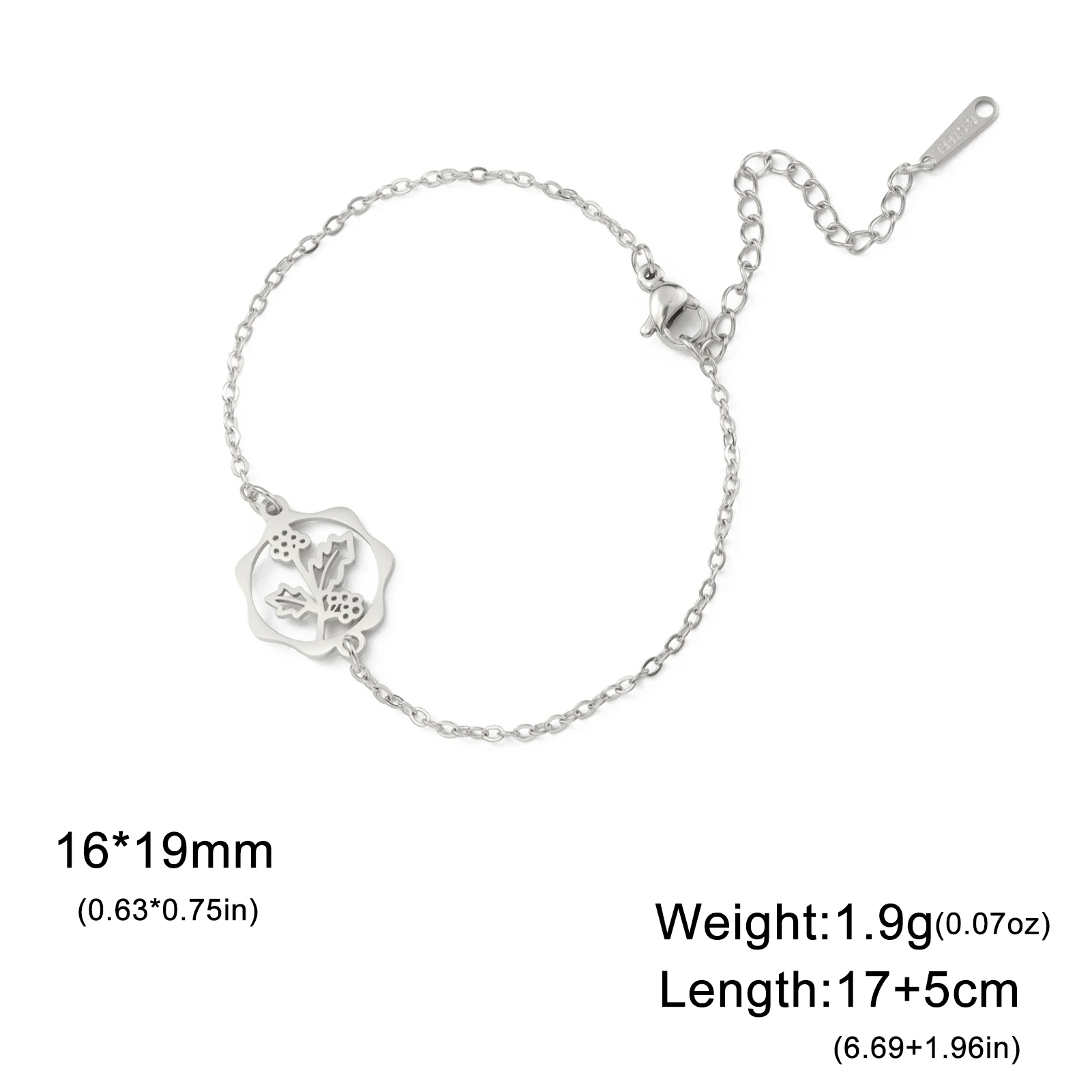 Unift Floral Birth Flower Charm Bracelet - Stainless Steel Cosmos & Poppy Design, Trendy Minimalist Jewelry
