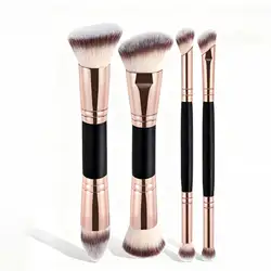 Essential 4 - Piece Makeup Brush Set with Travel Case - Dual - Ended for Foundation, Powder, Blush, Eyeshadow (Black Champagne)
