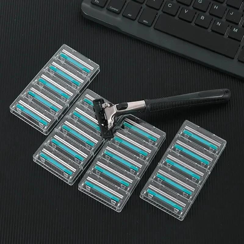 Razor Shaver Double Razor Blades Replaceable Heads Old Manual Fine 1 Blade Frame 20 Heads