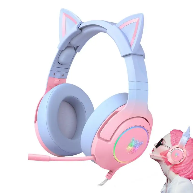 

Wired Smartphone Headphones Rotatable Earcups Game Headset With Cat Ears Electronics Headset With Adjustable Headband For Train