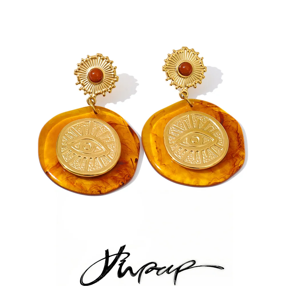 Yhpup Amber Resin Round Eye Shape Drop Earrings for Women