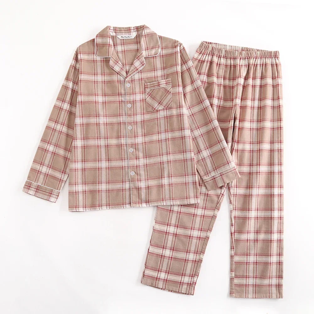 Plaid Design Multi Colors Warm Cotton Flannel Long-sleeved Trousers Pajamas for Men Autumn and Winter Homewear Sleepwear Sets Pajama Sets
