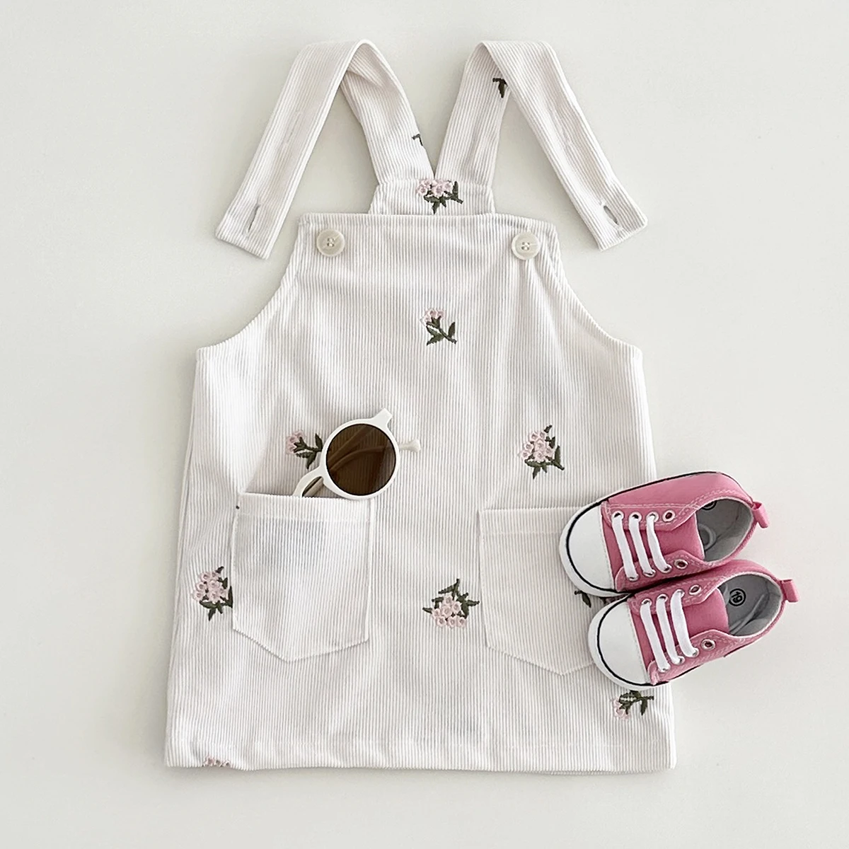 Baby Girl One-Piece Dress Girls Dress Flowers Embroidery Vest Camisole Skirt Korean A-line Pocket