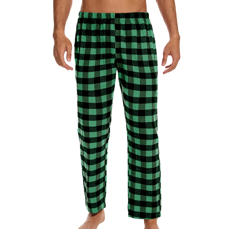 Men's fashion casual pajama trousers soft and comfortable loose elastic waistband plaid comfortable straight home leisure trouse pajama pants