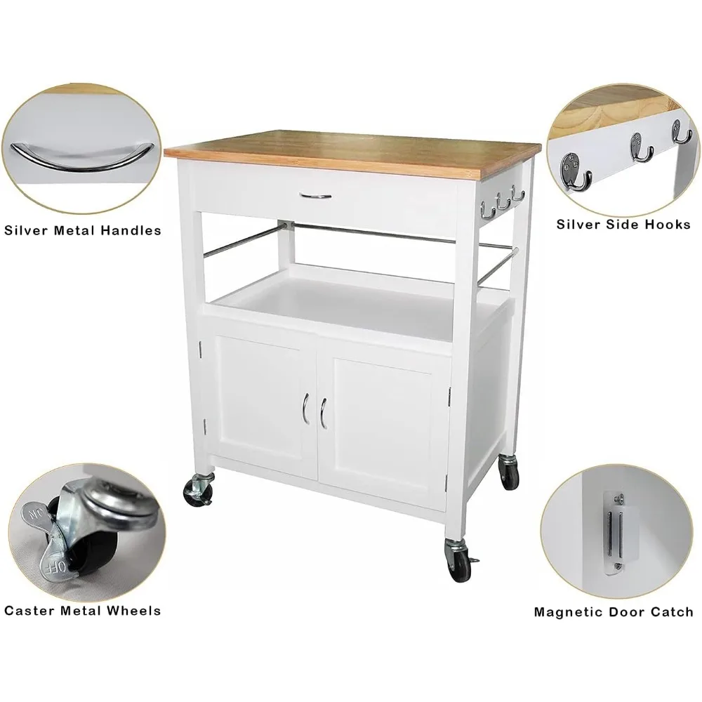 Kitchen Island Cart on Wheels with Drawer, Storage Cabinet, Shelf and Natural Bamboo Top Butcher Block 4