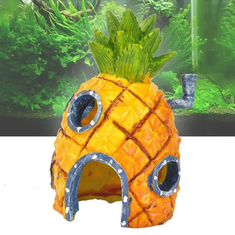 Aquarium Decoration Pineapple House krusty Krab squidward Tentacle Fish Tank Landscaping Resin Ornaments