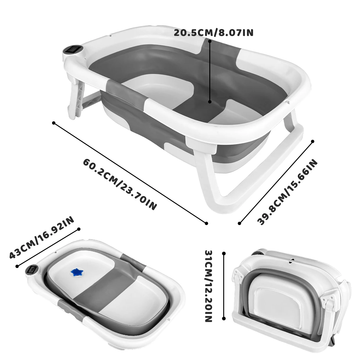 Portable Foldable Baby Bathtub with Cushion and Thermometer