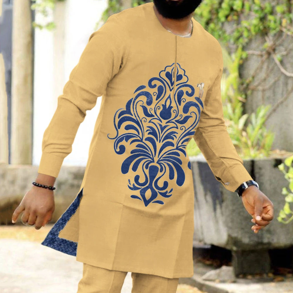 Fashion Style Spring Autumn African Men Long Sleeve Dashiki Polyester T-shirt and Suit African Men Top and Pant african style clothing