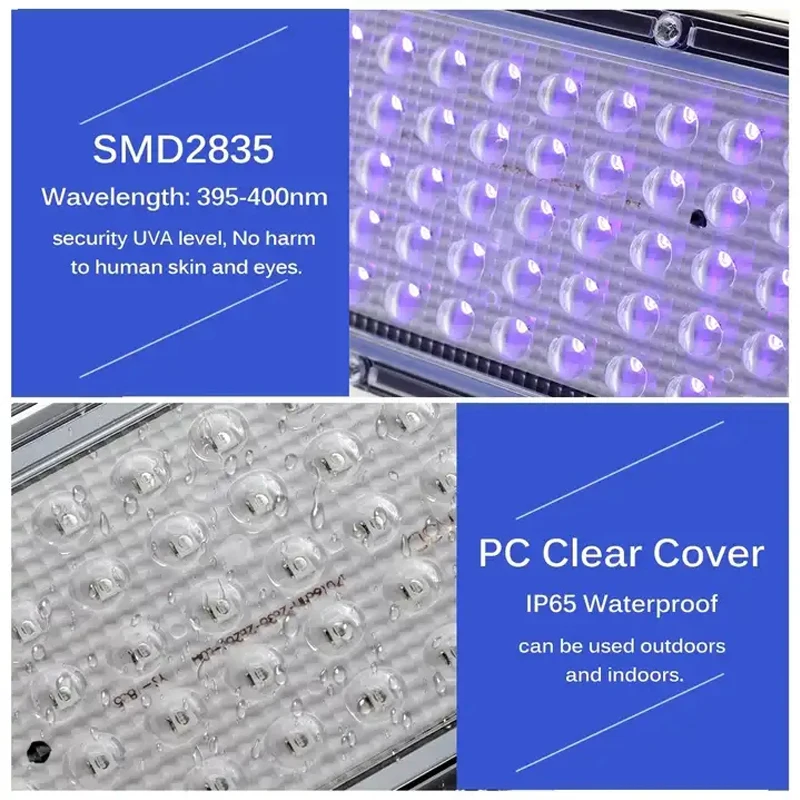 50W 100W 200W UV Flood Light AC220V 395nm 400nm Ultraviolet Fluorescent Stage Lamp With EU Plug For Bar Dance Party Blacklight