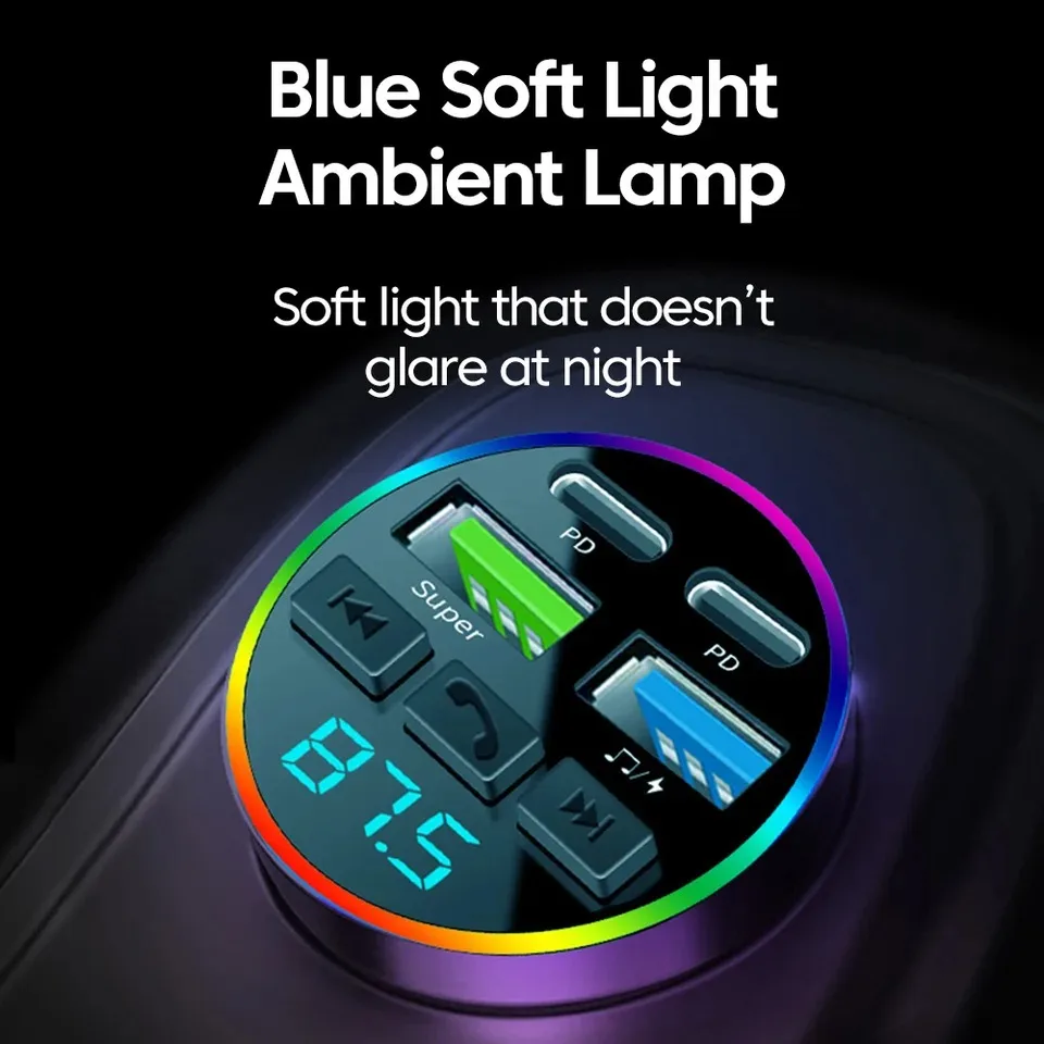 High-Speed Wireless FM Transmitter with Ambient Lighting and Handsfree Calling