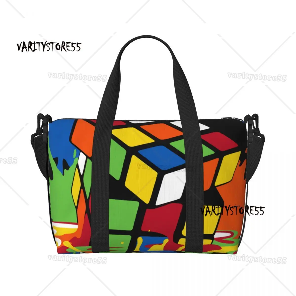 Large Melting Rubiks Cube Tote Bag Women Geometric Math Magic Shoulder Shopping Gym Beach Travel Bag