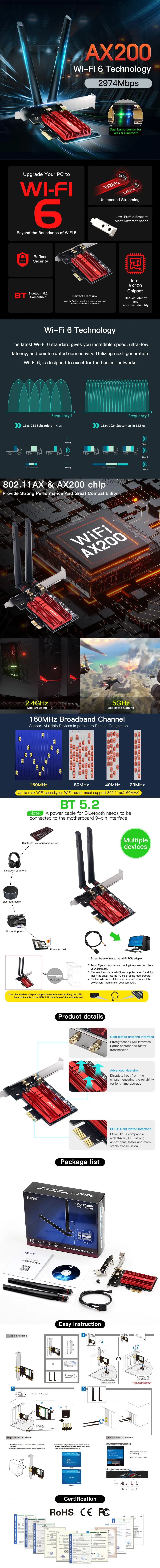 Fio AX3000, PCIE, Bluetooth 5.2, 802.11AC, 2.4G, 5Ghz, Desktop, Barato, AX210