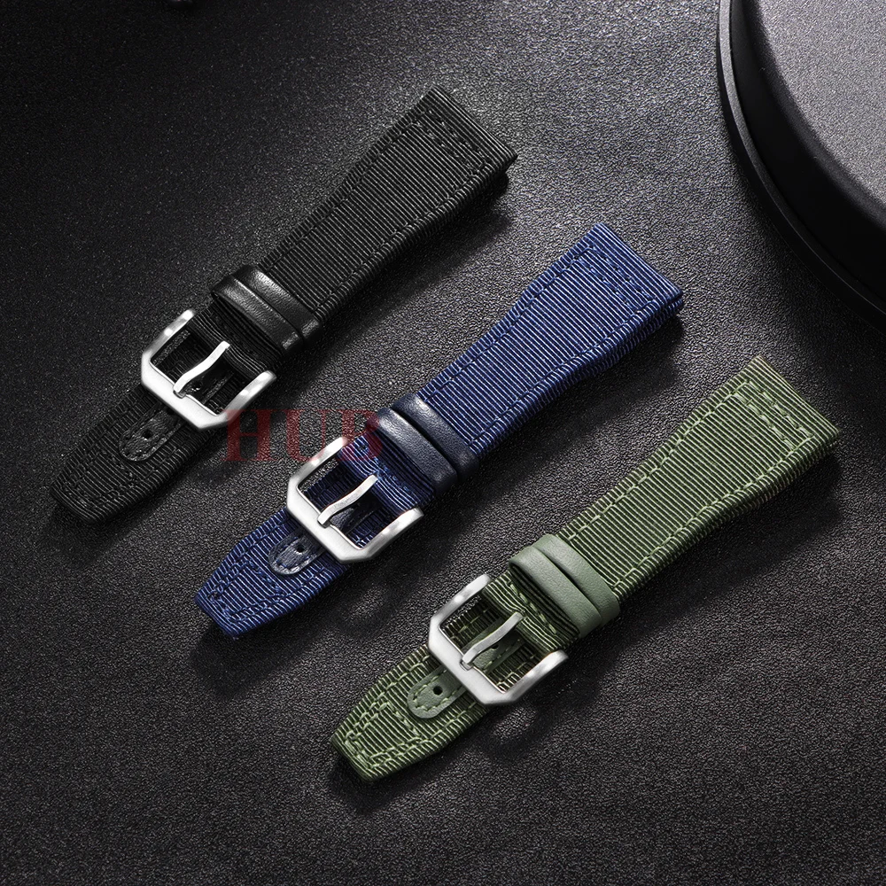 Waterproof Nylon Canvas Watch Strap with Cowhide Accents - Sporty and Stylish Wristband