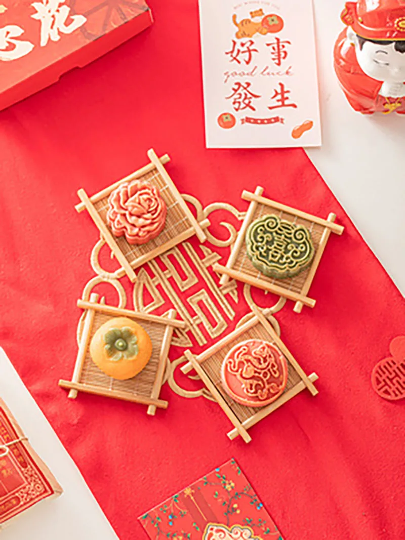 Small Bamboo Wood Woven Tableware, Home Dining Dish, Dessert Plates, Photo Props, Wedding Party Supply Decor