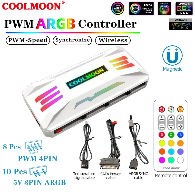 Case Fan Controller PWM 4PIN Cooling Fan 5V 3PIN ARGB RGB For Computer