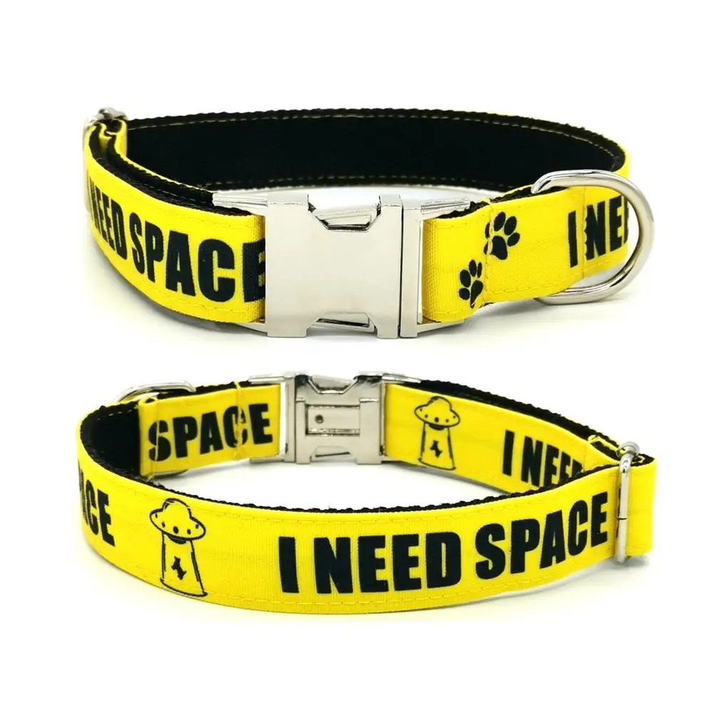 Personalized Pet Collar Warning Sign DO NOT PET I Need Space Custom Puppy Cat Name ID Tag Adjustable Basic Dog Collars 