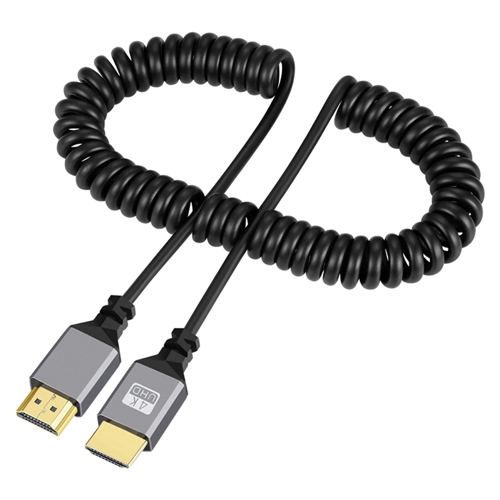 마이크로 미니 HDMI 호환 코일 익스텐션 유연한 나선형 케이블, 수-수 플러그 케이블, PC TV용 HDMI 호환, 4K 60HZ