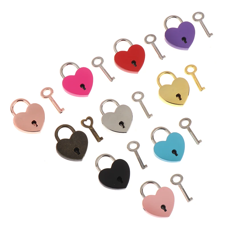 1Set Heart Shape Padlocks Luggage Hardware Locks With Key Lock For Travel Wedding Jewelry Box Diary Book Suitcase Christmas Gift