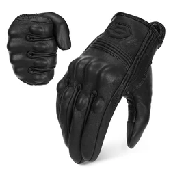 Vintage Leather Motorcycle Gloves - Unisex Retro Motocross & Biker Accessories - XXL (SU06 Black)