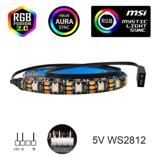 WS2812B RGB LED Strip 5V 3Pin Addressable LED Headers PC For ASUS AURA SYNC  / MSI Mystic Light Sync / GIGABYTE RGB Fusion 2.0