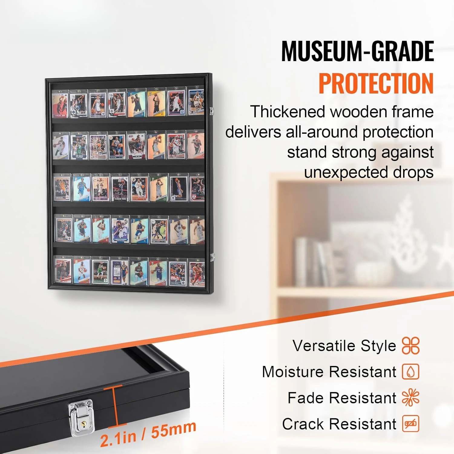 35 Graded Sports Card Display Case, 24.3x30.5x2.1 in, Baseball Football Basketball Hockey Trading Card Frame