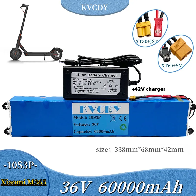 KVCDY 36V li-ion battery pack, 18650 combination, 10S3P , 60000mAh, suitable for xiaomijia series electric scooter, built-in BMS