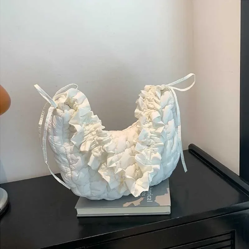 Women Bubble Cloud Bag Solid Quilted Padded Handbag Creative Big Purse Zipper Closure Adjustable Shoulder Strap for Party Summer