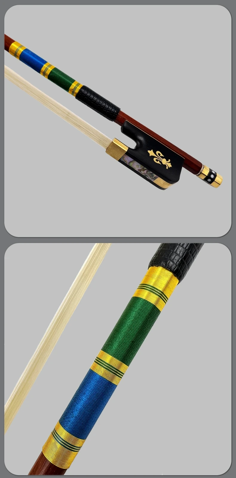 Description Picture 4 of itemBrazilwood Violin/viola/cello Bow 4/4 3/4 1/2 1/4 1/8 professional Fiddle Bow，natural Siberia white horsehair parts