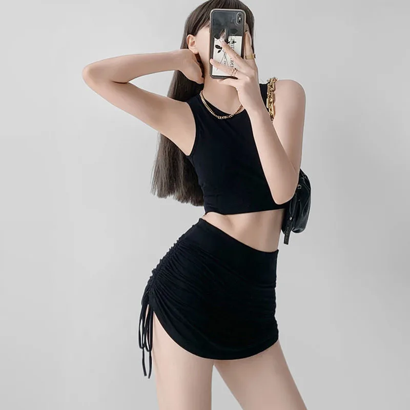 ZOCI Women Summer Mini Skirts Drawstring Sexy High Waist Wrapped Hip Skirt Female Wild Solid Folds Slim Elastic Shorts Skirts 5