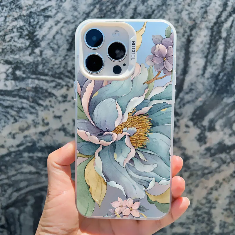 Vintage Elegant Pink Peony Flower Shockproof Laser Phone Case