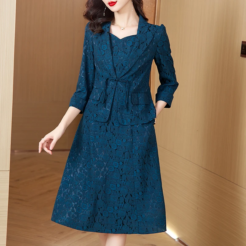 AIMEILI Women Spring Elegant Dress Suit Set High Quality Office Cocktail Party Robe Femme Vintage Designer Pencil Vestidos