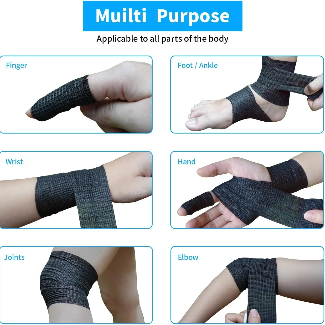 Black Bandages Set Self-adhesive Gym Sport Protection Relief Pain Proof 4pcs Sizes Football Pet Ankle Wrist Support First Aid