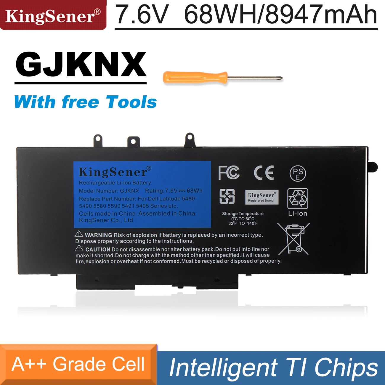 Kingsener Gjknx Bateria do Portátil para Dell Latitude E5480 5580 5490 5590 para Dell Precision M3520 M3530 Gd1jp 7.6v 68wh