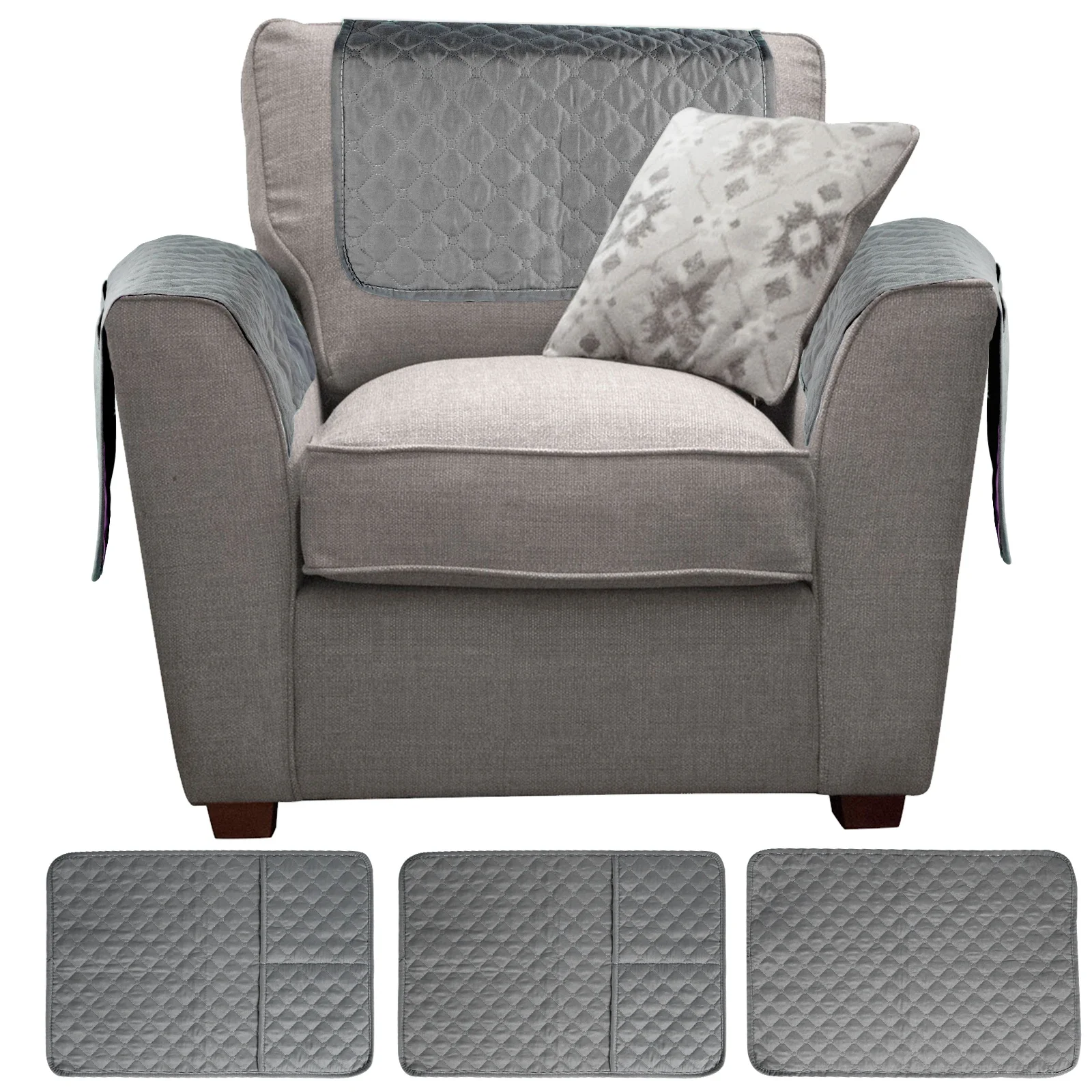 New 3Pcs Sofa Armrest Cover Headrest Cover 22.4&times;15 Inch Polyester Recliner Chair Arm with 2 Large Pocket Waterproof Sofa