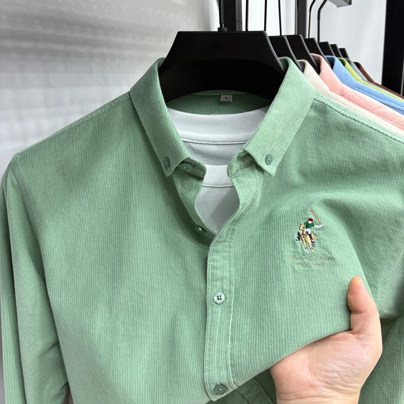 Spring and Autumn New 100% Cotton Long Sleeve Shirt for Men's Business, Leisure, Skin Friendly, Comfortable Collar Shirt Coat