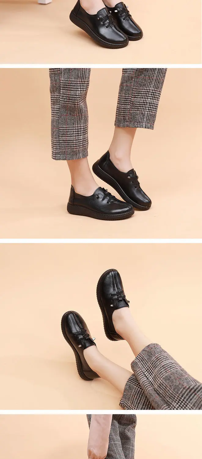 Lace Up Flats Women's Oxfords Split Leather Shoes Female Designer Loafers Woman Black Slip Ons Ladies Driving Shoes Retro Loafer
