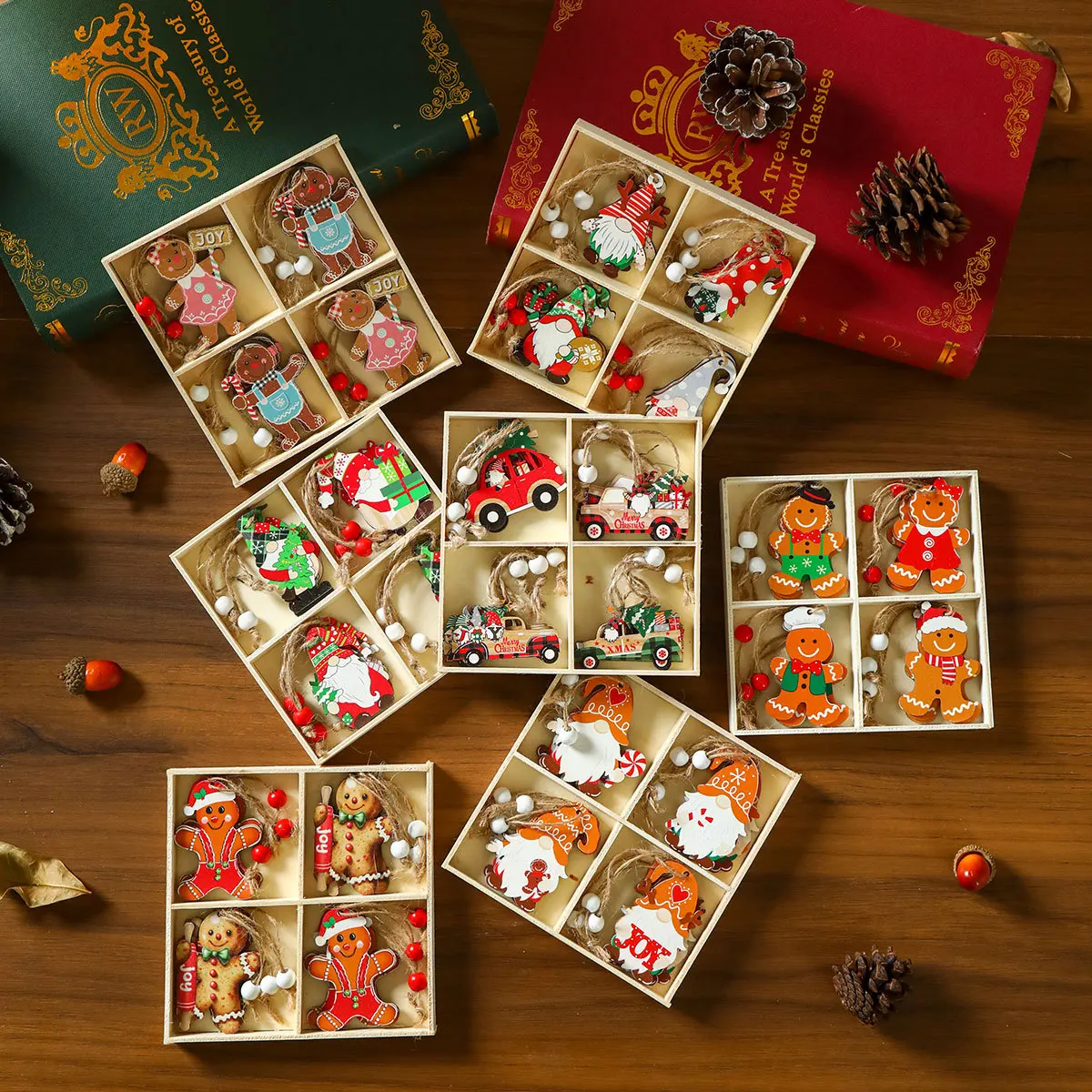 Christmas Wooden Pendants Gingerbread Man Gnomes Santa Claus Xmas Tree Hanging Oranment Xmas Decorations for Home Kids Gift