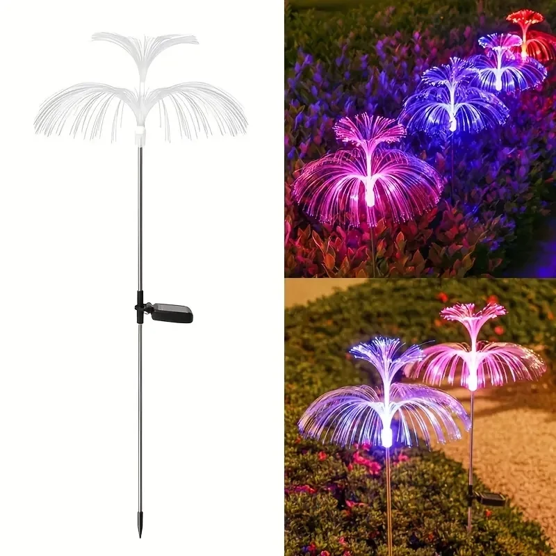 Solar Flowers Lights Waterproof Solar Jellyfish Fiber Outdoor Garden Decor Lights For Yard Patio Pathway Lawn Lamp solar lights lawn lamp garden lighting